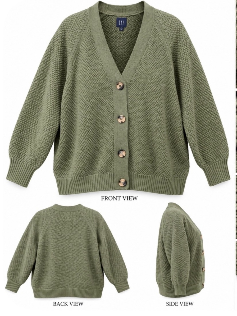 GAP Women’s XXL Olive Green 100% Cotton Textured Knit Button Cardigan